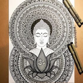 Mandala Design Ideas, Buddha Tattoo Ideas, Buddha Drawing, Tattoo Mandala, Buddha Tattoo, Pen Art Drawings, Doodle Art Drawing, Mandala Art Lesson, Mandala Artwork