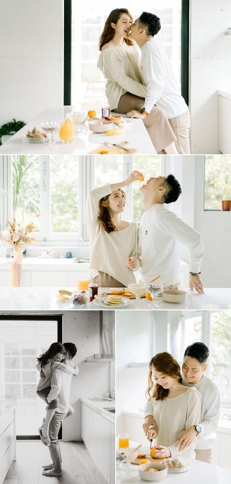 #StayHome For Your Photo Shoot? 10 Romantic At-Home Engagement Photo Ideas From Couples Who Totally Nailed It Home Prewedding Photo Ideas, Preshoot Ideas Photo Shoot, Korean Engagement Photos, Korean Prewedding Photography, Pre Nup Photoshoot, Engagement Couple Photos, Making Tough Decisions, Prenup Photos Ideas, Prenuptial Photoshoot