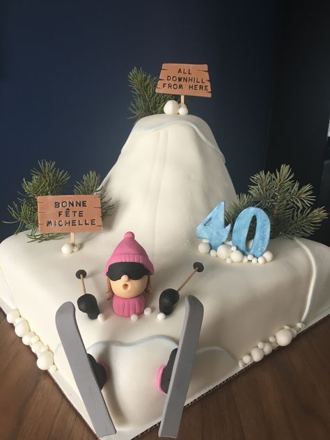 Ski Theme Birthday Cake, Ski Cake Ideas, Ski Birthday Cake, Snowboard Cake, Ski Cake, 21st Bday Cake, 40th Birthday Cake, 40th Cake, 50th Cake