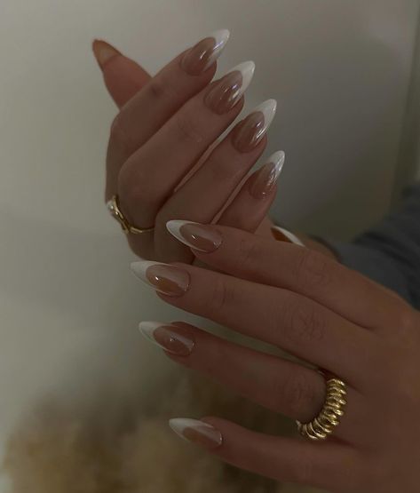 French Tip With Chrome Nails, White French Tip With Chrome, Long Ballerina Nails, Basic Baddie Nails, Cute Fake Nails, French Tip Pedicure, Minimal Manicure, Old Money Nails, Sheer Polish