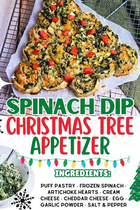 A fun, whimsical and tasty Christmas appetizer. This pull apart spinach dip appetizer is an easy spinach artichoke dip, rolled in puff pastry and shaped ina tree. Great for any Christmas party food, including Christmas Brunch! Spinach Christmas Tree, Spinach Dip Christmas Tree, Spinach Dip Appetizers, Cheesy Spinach Dip, Easy Spinach Artichoke Dip, Christmas Tree Appetizer, Tree Appetizer, Party Appetizer Dips, Cheesy Spinach Artichoke Dip