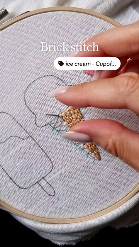 6 inch PDF pattern + full video tutorial Embroidery Ideas For Beginners, Different Embroidery Stitches, Stitch Ice Cream, Ice Cream Embroidery, Beginner Photoshop, Hand Embroidery For Beginners, Diy Sy, Cream Embroidery, Embroidery Stitches Beginner