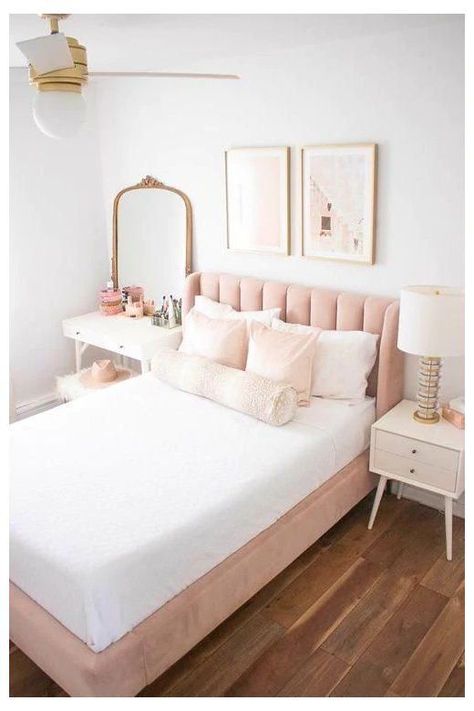 Soft Girl Bedroom, Anthropologie Mirror, Beautiful Bed Designs, Simple Bed Designs, Pottery Barn Living Room, Pottery Barn Teen Bedding, Bedroom Pink, Pb Teen, Brass Ceiling