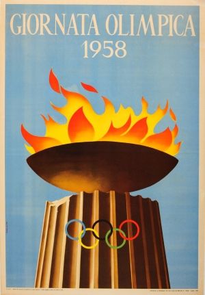 Rome Olympic Games Giornata Olimpica 1958 - original vintage poster listed on AntikBar.co.uk Sport Event Poster, Olympic Poster, Olympics Graphics, Ancient Olympic Games, Olympic Runners, Vintage Italian Posters, Olympic Logo, Elf Games, Olympic Theme