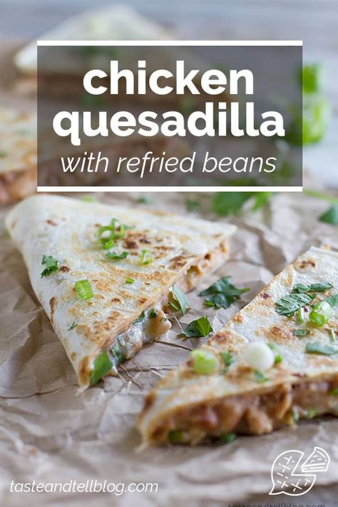 Taco seasoned chicken and refried beans make up the filling in this Chicken Quesadilla recipe that is family friendly and filling. Taco Seasoned Chicken, Easy Chicken Quesadilla, Easy Chicken Quesadilla Recipe, Frozen Rolls, Chicken Quesadilla Recipe, Chili Relleno, International Dishes, Quesadilla Recipe, Vegetable Recipe