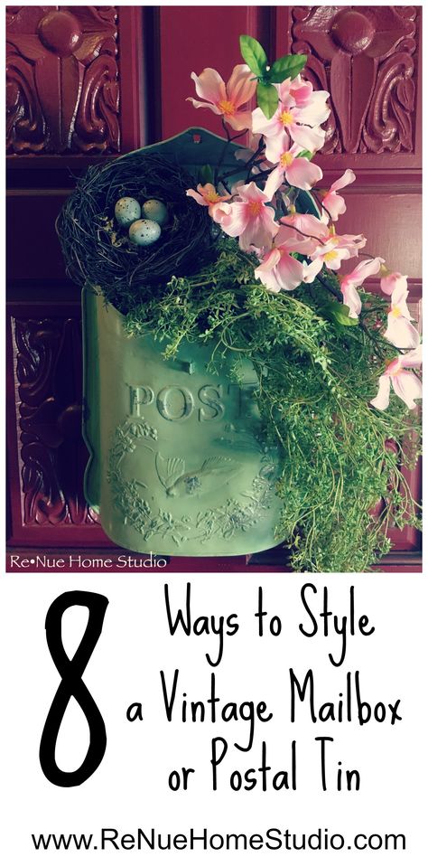 8 Ways to Style a Vintage Mailbox or Postal Tin.  Wreath ideas. Front Door Decorations. DIY. HGTV. Fixer Upper. Urban Chic. Farmhouse. Mailbox Planter, Mailbox Flowers, Antique Mailbox, Old Mailbox, Mailbox Makeover, Front Door Decorations, Diy Mailbox, Vintage Mailbox, Hgtv Fixer Upper