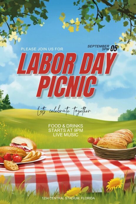 Blue Joyful Labor Day Picnic Poster | PosterMyWall Picnic Poster, Event Poster Template, Linkedin Background Image, Linkedin Background, Kindle Book Cover, Nightclub Party, Campaign Posters, Blog Header, Facebook Event