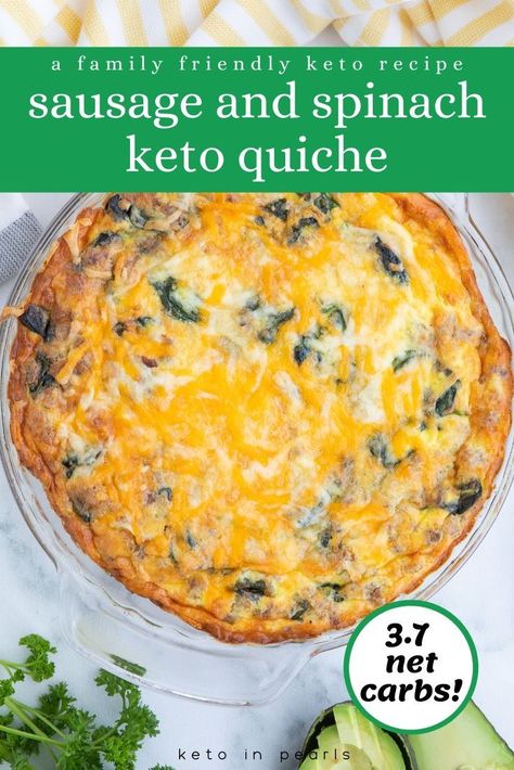 Quiche With Sausage, Spinach Crustless Quiche, Sausage Quiche Recipes, Quiche Recipes Crustless, Low Carb Quiche, Sausage And Spinach, Keto Quiche, Spinach Quiche Recipes, Keto Sausage