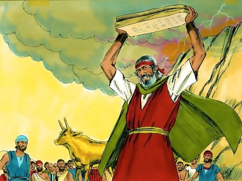 Moses Breaks the Tablets - Exodus 32:15-35 - Bible Story Exodus 32, Golden Calf, Bible Images, Bible Illustrations, Free Stories, God Will Provide, Bible Journal, Age 12, Bible Stories