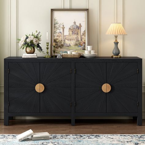 Ebern Designs Ellanor 59.8'' Sideboard | Wayfair Veneer Cabinet, Console Table Entryway, Sideboard Grey, Accent Chests And Cabinets, Kitchen Sideboard, Study Rooms, Line Pattern, Dining Room Bar, Sideboard Cabinet