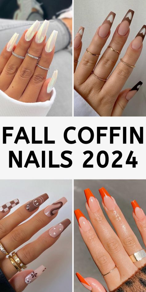 23 Fall Coffin Nails 2024: Stunning Designs to Elevate Your Autumn Style Fall Nails Ideas Acrylic Coffin Short, Fall Nails 2024 Coffin, Coffin Fall Nail Ideas, Coffin Nails Fall 2024, Fall Nail Coffin Designs, September Nails Coffin, Fall Coffin Nails 2024, Coffin Nail Inspo 2024, Simple Coffin Nails Design