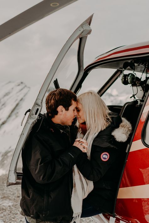 Helicopter Engagement Photos, Airport Photoshoot, Helicopter Proposal, Banff Engagement, Mountain Engagement Session, Mountain Adventure, Salt Air, Adventure Couple, Mountain Engagement