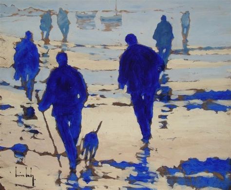 Olivier Suire Verley (Contemporary French artist) - "Bleu Marine" - Oil painting Blue People Painting, Blue Contemporary Art, Contemporary Oil Painting, Best Friends Painting Ideas, Blue Oil Painting, Contemporary French, Shopping District, Street Shopping, French Paintings