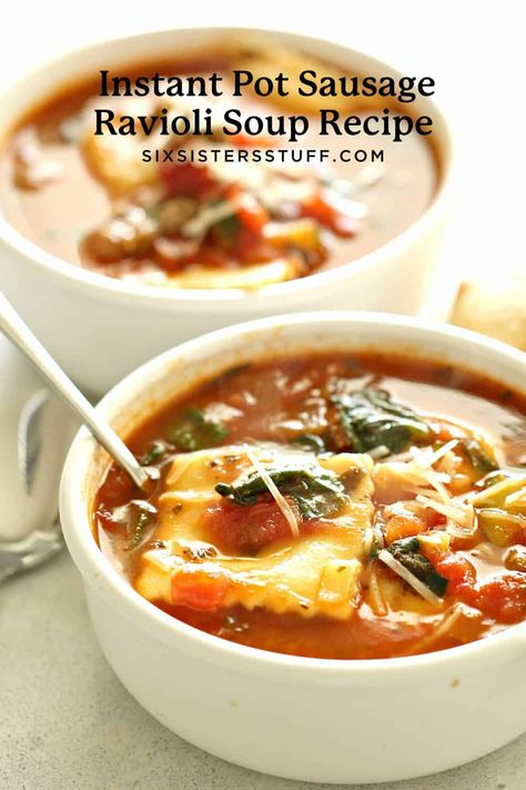 Instant Pot Sausage Ravioli Soup Recipe Ravioli Soup Instant Pot, Sausage Ravioli Soup, Instant Pot Ravioli, Ravioli Soup Recipe, Sausage Ravioli, Ravioli Soup, Sausage Parmesan, Soup Instant Pot, Chili Soup