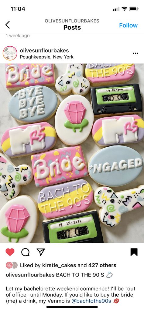 2000s Theme Bachelorette Party, 90s 2000s Bachelorette Party, Y2k Theme Bachelorette, Bach To The 90s Bachelorette Theme, Bachelorette Party 2000s Theme, Bachelorette Party Cookies, Bachelorette Cookies, Bachelorette Bachelor Party, Wedding Shower Themes