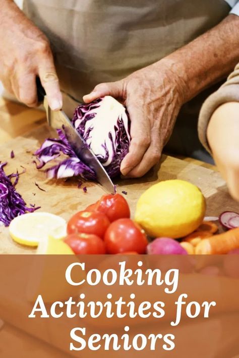 Cooking is a fantastic way to bring generations together or simply for seniors to meet their own needs. There are many cooking activities to choose from, even if the senior has limited function. #cooking #seniors #caregiving Activities For Elderly, Activities Director, Activities For Seniors, Cooking Activities, Cooking For A Group, Elderly Activities, Types Of Desserts, Food Activities, Cooking Club