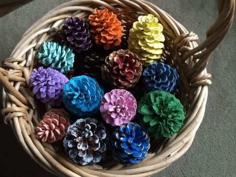 How To Color Pine Cones With Food Coloring, How To Dye Pine Cones With Food Coloring, Pine Cone Art, Christmas Is Over, Saving Time, Christmas Display, Pine Cone, Projects Ideas, Food Coloring