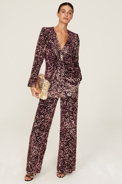 Badgley Mischka Velvet Sequin Pants Velvet Jacket Outfit, Velvet Pant, Sequin Pants, Dressy Pants, Rent The Runway, Velvet Pants, Velvet Jacket, Purple Velvet, Formal Attire