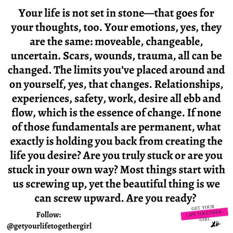 It all changes when you decide to allow it. Are you ready? I know I am. Let’s do this! Let’s do this starting right now, right here! I can’t hear you! Are you in or out?! 🙌🏻 Let’s goooooo! What are you changing? Drop a comment below, share with someone who needs this reminder, bookmark for later, and remember I see you, beautiful! Xo, Danielle #getyourlifetogethergirl #getyourlifetogethergirlpodcast #changequotes #changeyourthoughts #changeyourlife #changeyourthoughtschangeyourlife #ch... What Do I Need To Hear Right Now, Hold You, Screwed Up, Change Quotes, Right Now, Need This, You Changed, I Know, I Can