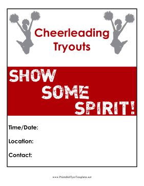 Silhouettes of cheerleaders shaking pom-poms decorates this red cheerleading tryout flyer encouraging students to show their team spirit. Free to download and print Cheers Poster, Cheerleading Tryouts, Step Team, Cheer Tryouts, Cheer Posters, Cheer Coach, Cheer Coaches, Student Encouragement, Pom Poms