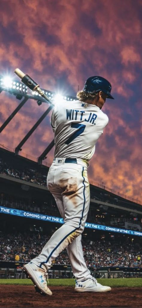 Cool Sports Photos, College Baseball Wallpaper, Mlb Aesthetic Wallpaper, Baseball Players Wallpaper, Drippy Baseball Players, Kc Royals Wallpaper, Bobby Witt Jr Royals, Bobby Witt Jr Wallpaper, Aesthetic Baseball Wallpaper