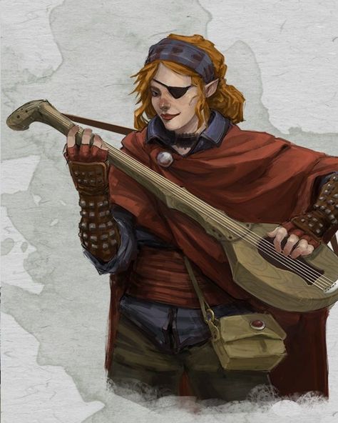 Half-elf Bard Studded Leather Armor, Half Elf Bard, Dnd Elves, Half Elf, Heroic Fantasy, Wood Elf, Leather Armor, Fantasy Races, Eye Patch