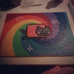 Meaty Beads, Peter Beads, Melts Beads, Pixel Kawaii, Cat Themed Birthday Party, Perler Creations, Perler Crafts, Hama Bead, Nyan Cat