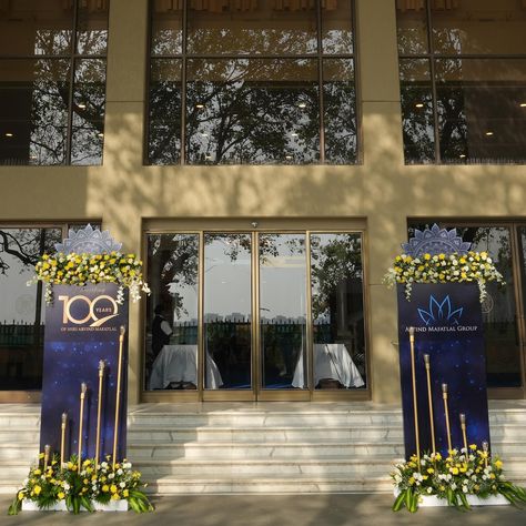 Entry Decor and Registration Desk Handle By AJ Productions 100 Year’s Celebration of Shri Arvind Bhai Mafatlal. Corporate Event for Mafatlal Group #Events #AJProductions Decoration Ideas For Corporate Events, Corporate Celebration, Corporate Party Decorations, Registration Desk, Corporate Event Ideas, Astronaut Theme, 100 Years Celebration, Event Entrance, Corporate Events Decoration