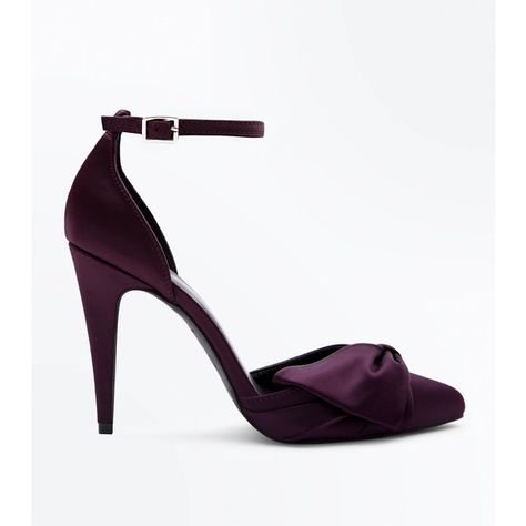 Dark Purple Satin Bow Front Heels (£28) ❤ liked on Polyvore featuring shoes, pumps, dark purple, ankle tie pumps, high heel stiletto pumps, high heel shoes, ankle strap shoes and almond toe pumps Dark Purple High Heels, Dark Purple Heels, Purple High Heels, Purple Pumps, Purple Heels, Satin Shoes, Ankle Strap Shoes, Satin Pumps, Stiletto Shoes