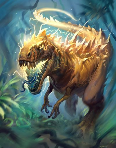 Charged Devilsaur - Hearthstone Wiki Cool Monsters, Fantasy Beasts, Kaiju Monsters, Monster Concept Art, Creature Drawings, Dinosaur Art, Prehistoric Creatures, Fantasy Monster, A Dinosaur