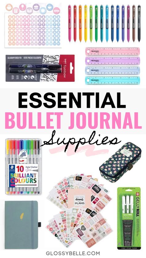 Bullet Journal Design, Supplies For School, Bullet Journal Essentials, Bullet Journal Supplies, Time Management Planner, Mildliner Highlighters, Calendar Stamps, Grid Journals, Dot Grid Journal