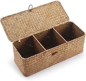 Seagrass Storage Basket with Lid Rectangular Small Woven Shelf Baskets with Sections for Organize Snack Toys Tampon Toilet Roll Storage, Tampon Storage, Storage Basket With Lid, Roll Storage, Shelf Baskets, Baskets For Shelves, Seagrass Storage Baskets, Storage Baskets With Lids, Wicker Shelf