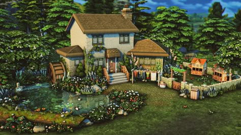 Sims 4 Garden Ideas, Sims 4 Garden, Cottagecore Houses, Two Story Cottage, Sims 4 Cottage, Family Cottage, Sims 4 Family, Sims 4 House Plans, Sims 4 House Building