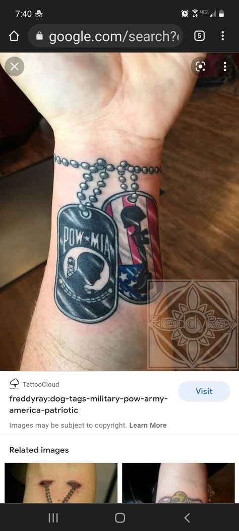 Military Spouse Tattoos, Pow Mia Tattoo, Spouse Tattoos, Mia Tattoo, Patriotic Images, Army Tattoos, Military Tattoos, Pow Mia, Dog Tags Military