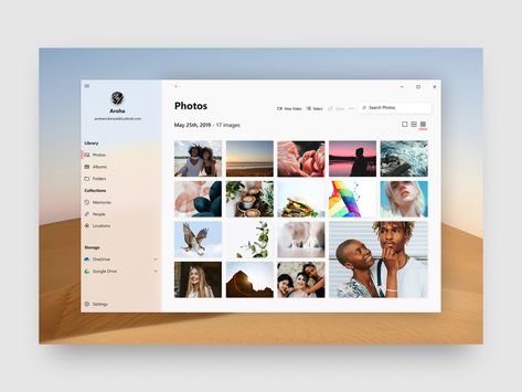 Microsoft Photos redesign figma figmadesign photo library photo gallery photos desktop auckland app concept ux ui design windows 10 windows uidesign microsoft light fluent design acrylic minimal Photo Gallery Graphic Design, Gallery Ui Design, Scrapbook App, Fluent Design, Ui Design Trends, App Concept, Ui Design Website, Art Apps, Gallery Website