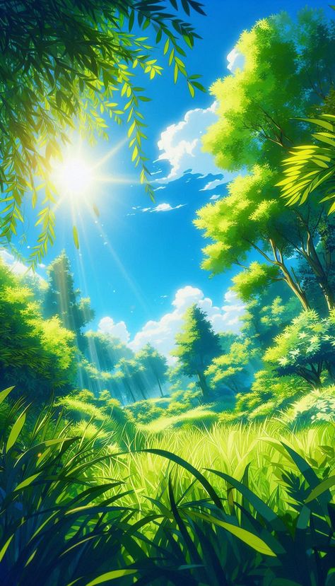 Wonderful days spent amidst a serene garden basked in the warmth, with the great sky reflecting blue serenity! #anime nature #sky anime #garden anime #4k wallpaper #desktop wallpaper #background collection #street art #sunset colors Sunny Woods Aesthetic, Anime Garden, Anime Sunset, Commission Ideas, Anime Nature, Serene Garden, Sky Anime, Sunrise Art, Wallpapers Phone