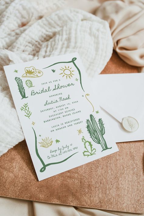 LUCIA | Cactus Western 'Bout Love Scribble Bridal Shower Invitation Fiesta Taco Doodle Template, Instant Download Editable Printable Invite No time to siesta, it's time to fiesta! This bridal shower invitation features adorable hand drawn western doodle scribble illustrations paired together with minimalist simple script. Perfect for Cinco de Mayo or Bridal Shower or for any time of year! Personalize this template using Corjl's self-editor Mexican Bridal Shower Ideas, Taco Doodle, Doodle Template, Cactus Invitation, Mexican Bridal Showers, Cactus Western, Frame Ideas, 50th Birthday Party, Cute Little Things