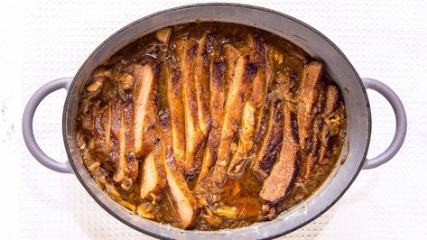 Holiday Brisket, Jake Cohen, Onion Soup Recipe, Le Creuset Dutch Oven, Brisket Recipe, Jewish Learning, French Onion Soup Recipe, Brisket Recipes, Passover Recipes