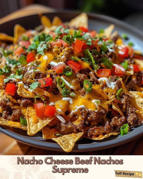 KitchenOlivia Beef Nachos Supreme, Nachos Supreme Recipe, Nachos Recipes, Beef Nachos, Nachos Supreme, Taco Seasoning Mix, Food Spicy, Nachos Recipe Easy, Gourmet Food Plating