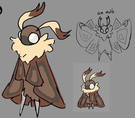 Mothman Oc Art, No Arms Character, Silkworm Moth Drawing, Moth Concept Art, Bug Oc Art, Moth Fursona Base, Moth Spidersona, Bee Person Character Art, Small Creature Concept Art