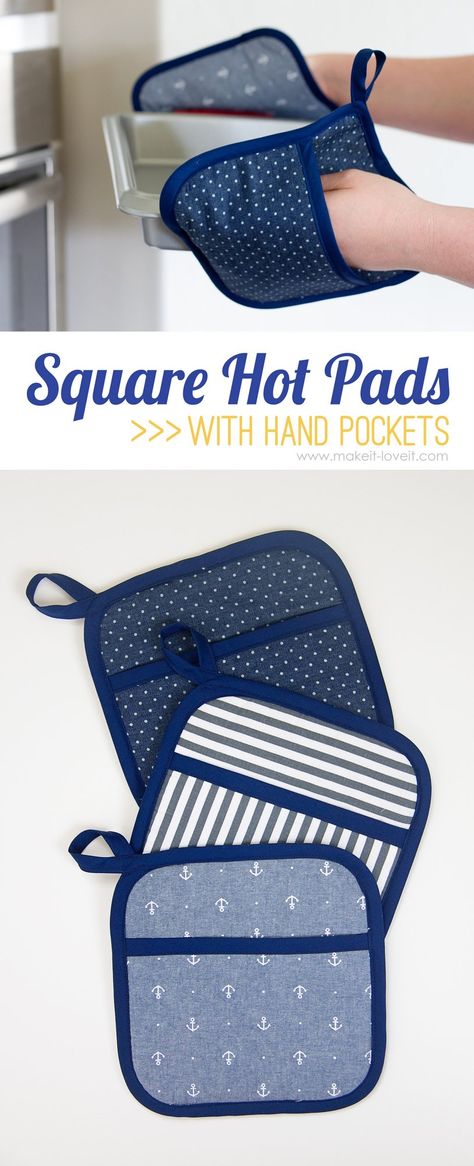 Square Hot Pads with Hand Pockets Dress Sewing Tutorials, Potholder Patterns, Sewing Machine Cover, Sewing Tutorials Free, Beginner Sewing Projects Easy, Leftover Fabric, Sewing Projects For Beginners, Love Sewing, Oven Mitts