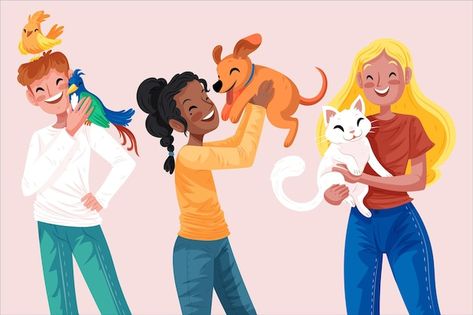 Free vector hand drawn people with pets ... | Free Vector #Freepik #freevector #hand-drawn-people #pet-owner #animal-care #cute People With Pets, Drawn People, Nature Collection, Colorful Animals, Kawaii Animals, Dog Illustration, Vector Hand, Animal Stickers, 10 Reasons