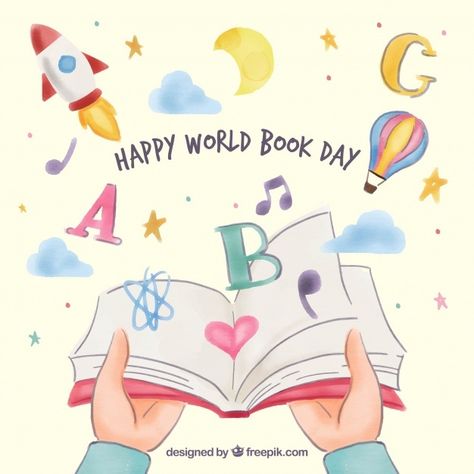 Happy World Book Day, Nice Background, World Book Day, Reading Day, Watercolor Books, Day Background, Book Day, Background Watercolor, Psd Icon