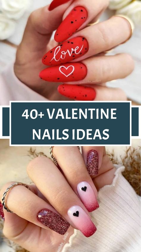 40+ Valentine Nails Ideas Love Heart Nails, Valentine Nail Ideas, Valentine Nail, Heart Nail Designs, Red Manicure, Romantic Nails, Nail Designs Valentines, Red Nail Designs, Manicures Designs