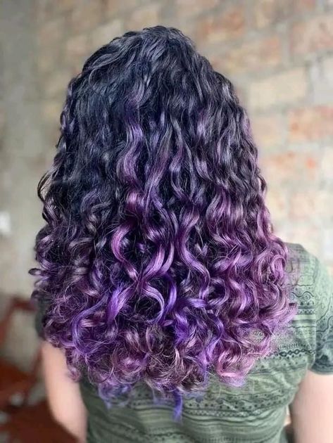 Cute Hair Dye Ideas For Curly Hair Purple, Curly Purple Highlights, Curly Hair Purple Highlights, Curly Hair Color Ideas Purple, Purple Highlights Curly Hair, Dye Curly Hair, Diy Curly Hair, Purple Curly Hair, Curly Hair Coloring