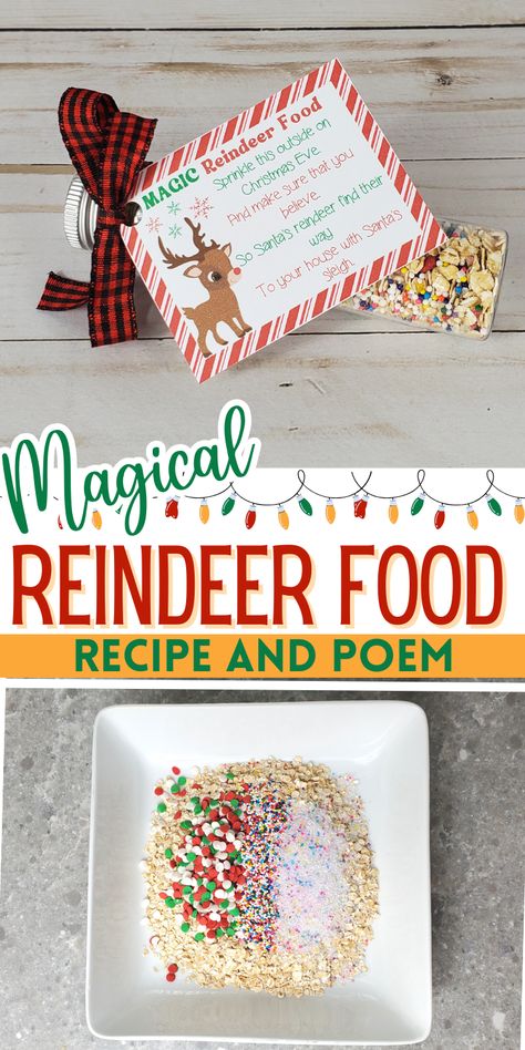 Magic reindeer food recipe and printable poem tag Magic Reindeer Food Recipe, Magic Reindeer Food Printable, Reindeer Food Recipe, Reindeer Food Poem, Reindeer Food Label, Reindeer Food Printable, Diy Christmas Treats, Magic Reindeer Food, Christmas Eve Traditions