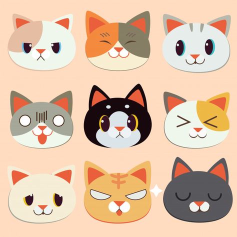 Cat emotion face Premium Vector | Free Vector #Freepik #freevector #freelove #freeicon #freecharacter #freecartoon Cat Face Sticker, Cat Faces Cute, Emotion Face, Cat Face Drawing, Emotion Faces, Cute Cat Face, Cat Faces, Kampot, Image Chat