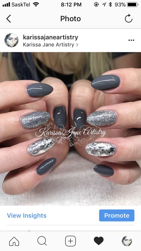 Silver and grey sparkle gel nails Gray Sparkle Nails, Pewter Nails, Pedicure Glitter, Shellac Nail Designs, Nails Grey, Cotton Candy Nails, Nails Shellac, Dot Nails, Shellac Colors