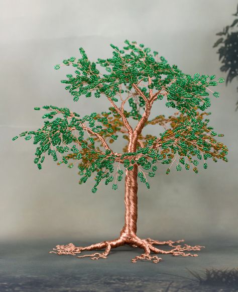 Green bead and copper wire tree of life sculpture by Twystedroots Diy Tree Of Life Wire, Wire And Bead Tree, Wire Tree Of Life, Tree Of Life Beads And Wire, Boom Kunst, Wire Tree Of Life Suncatcher, Tree Of Life Wire Wrap Crystal, The Artist, Wire Art Sculpture