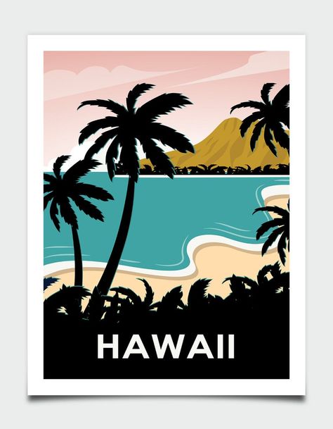 Hawaii Poster, Retro Hawaii, Hawaii Print, Chicago Gifts, Chicago Poster, Hawaii Wall Art, Literary Posters, Fashion Wall Decor, Bike Poster